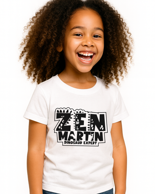 "The Zen-Martin Show" Dinosaur Expert Children's Shirt - White